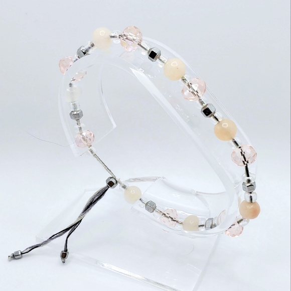 Pink Opal and Silver Octagonal Beaded Bracelet - Picture 3 of 5